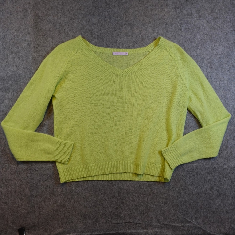 Calypsoโ Sweater Women Large Green Cashmere VNeck Long Sleeve Knit Pullover Soft
